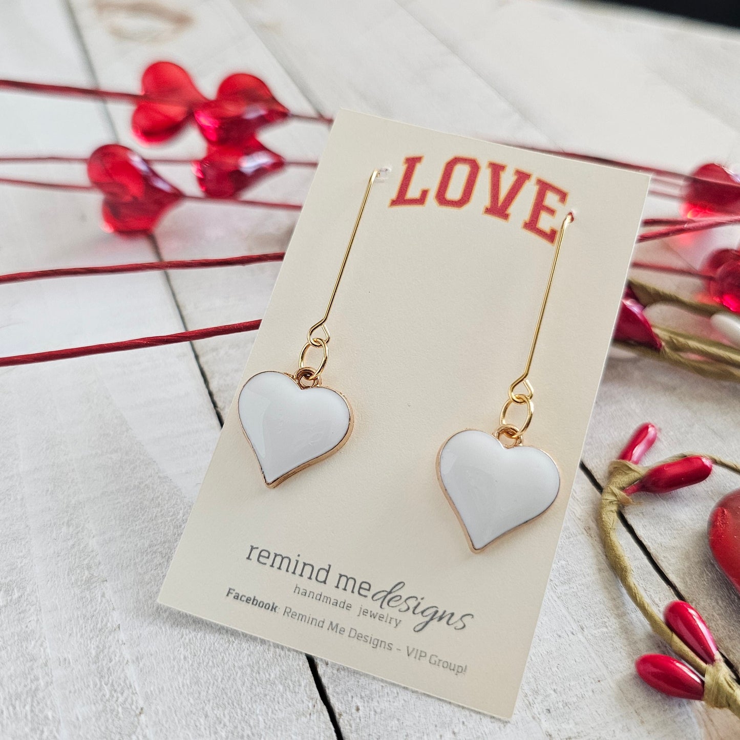 White Heart Charm Dangle Earrings
