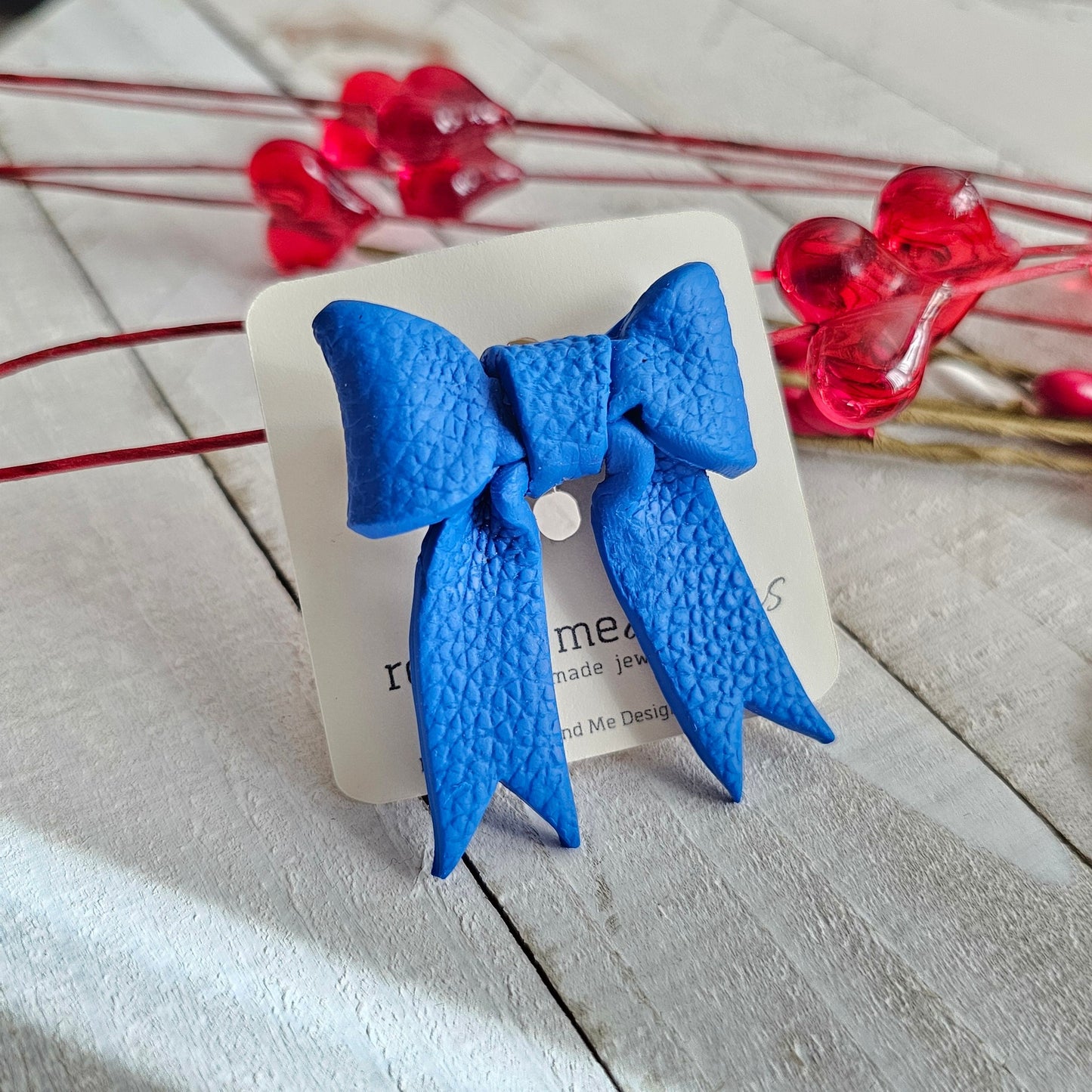 Blue Bow Polymer Clay Hair Clip