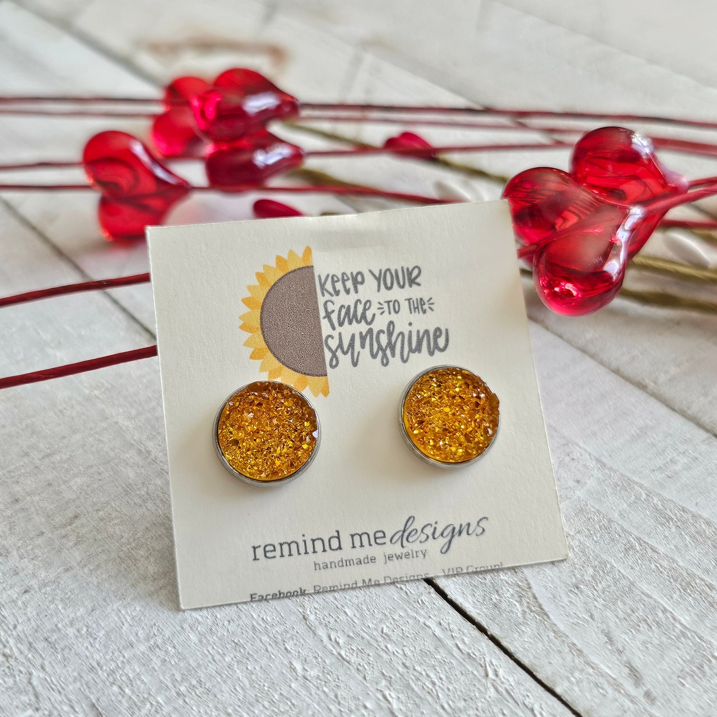Golden Yellow Druzy Stud Earrings
