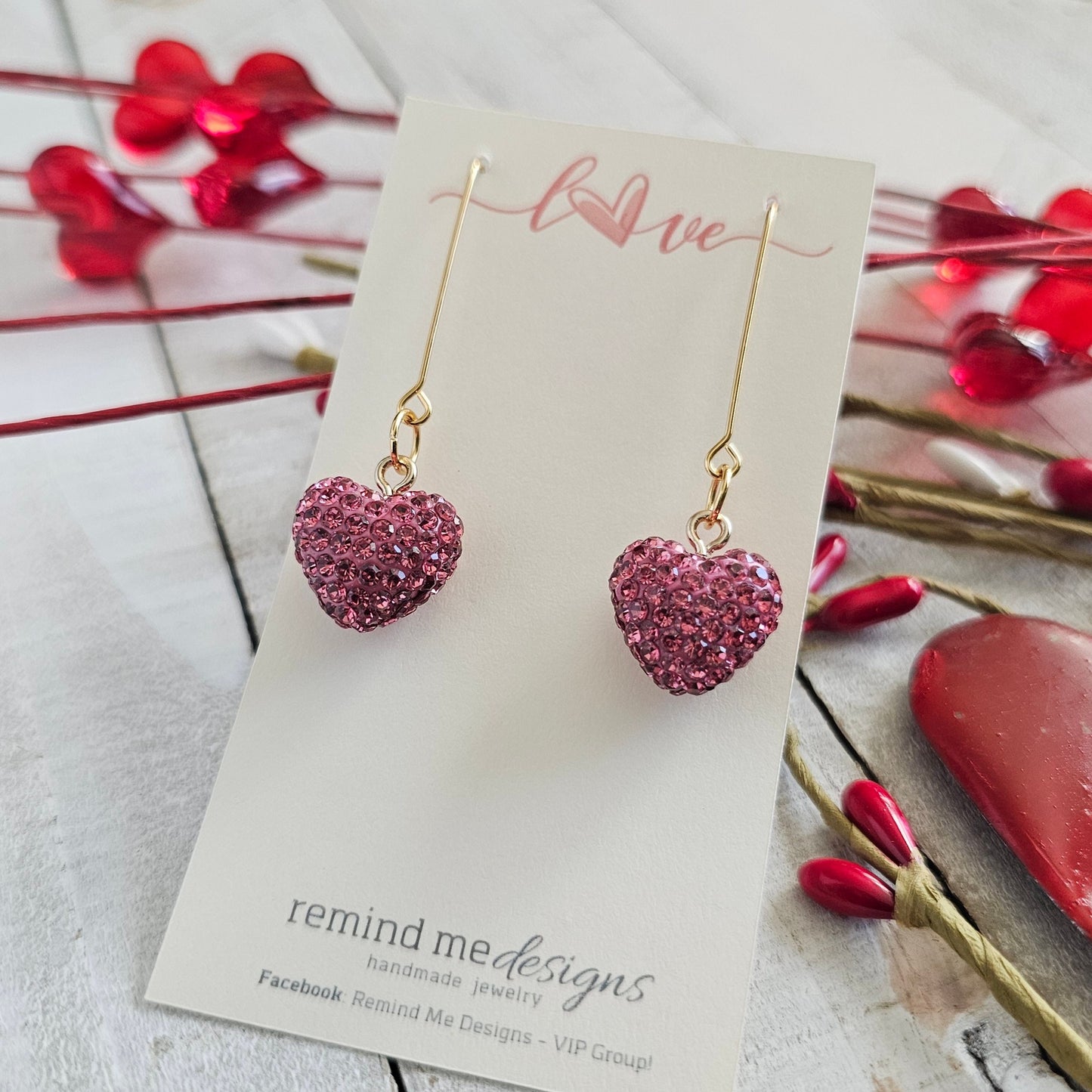 Rhinestone Heart Dangle Earrings