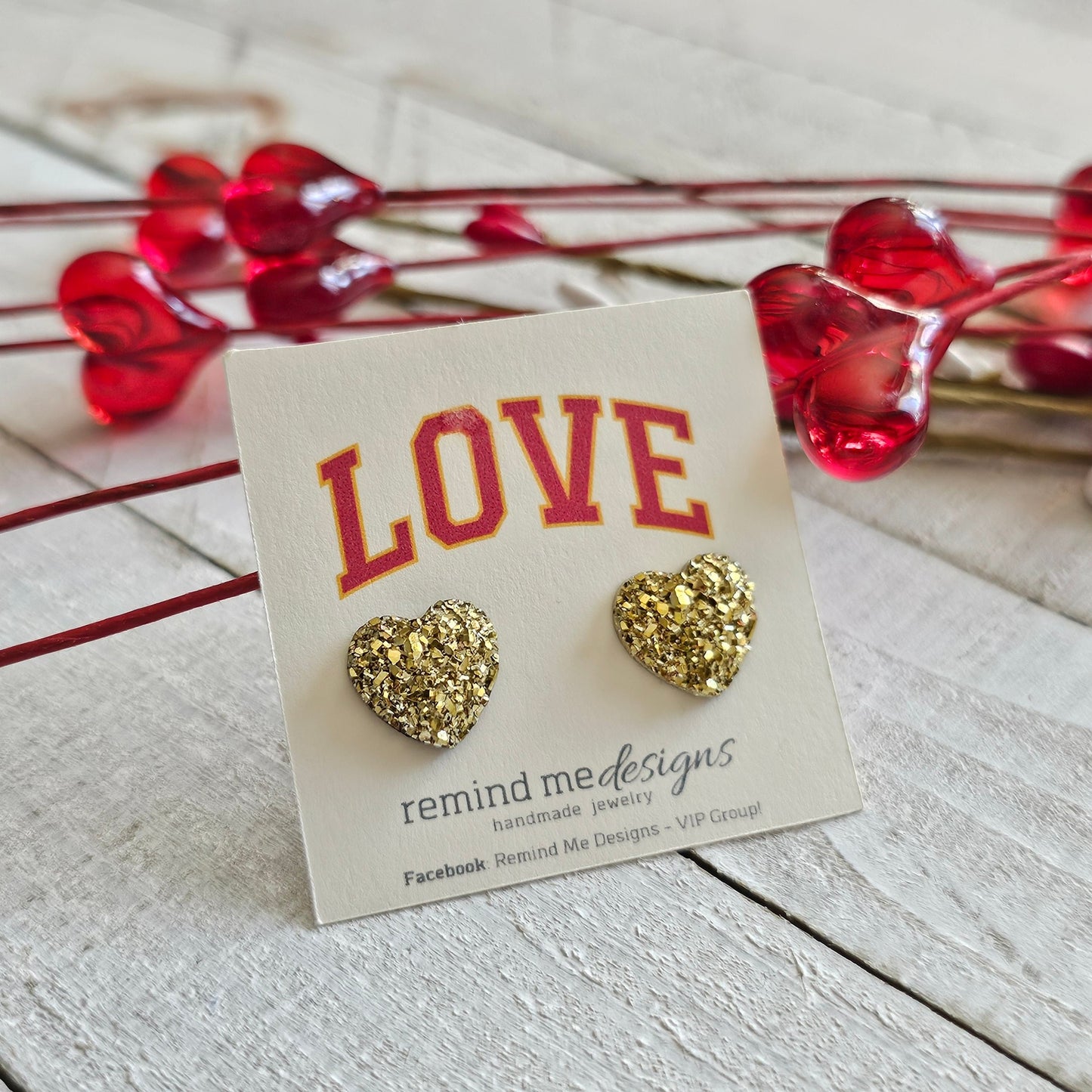 Gold Metallic Heart Stud Earrings
