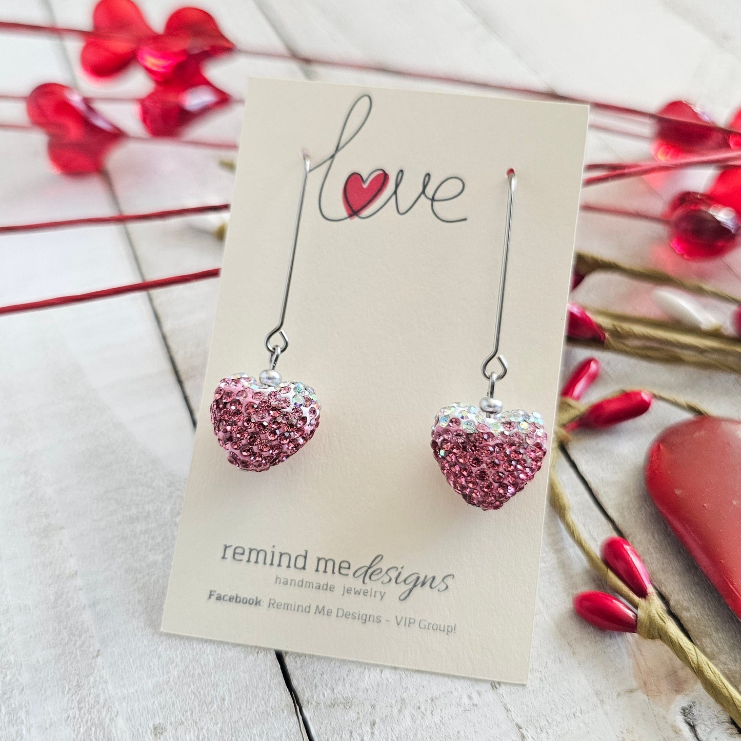 Rhinestone Heart Dangle Earrings
