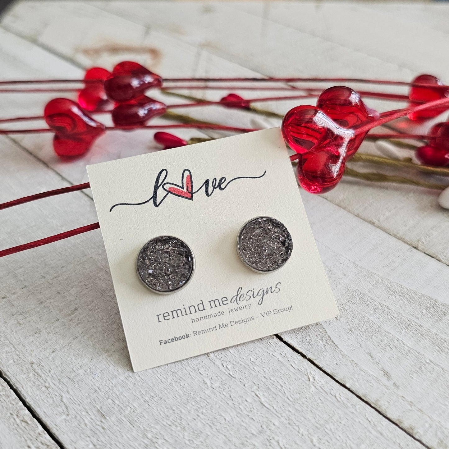 Smoke Grey Druzy Stud Earrings