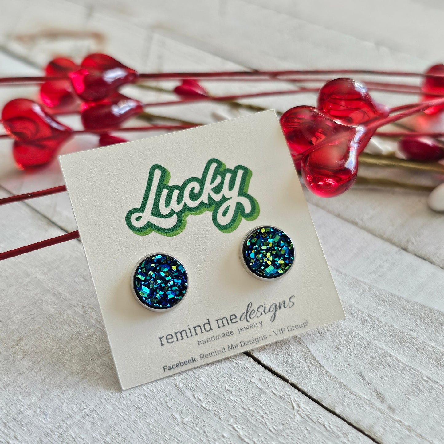 Metallic Blue and Green Druzy Stud Earrings