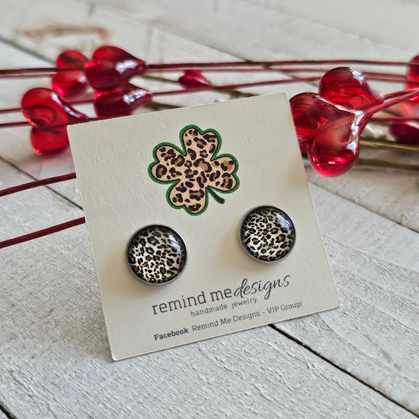 Leopard Print Glass Cabochon Stud Earrings