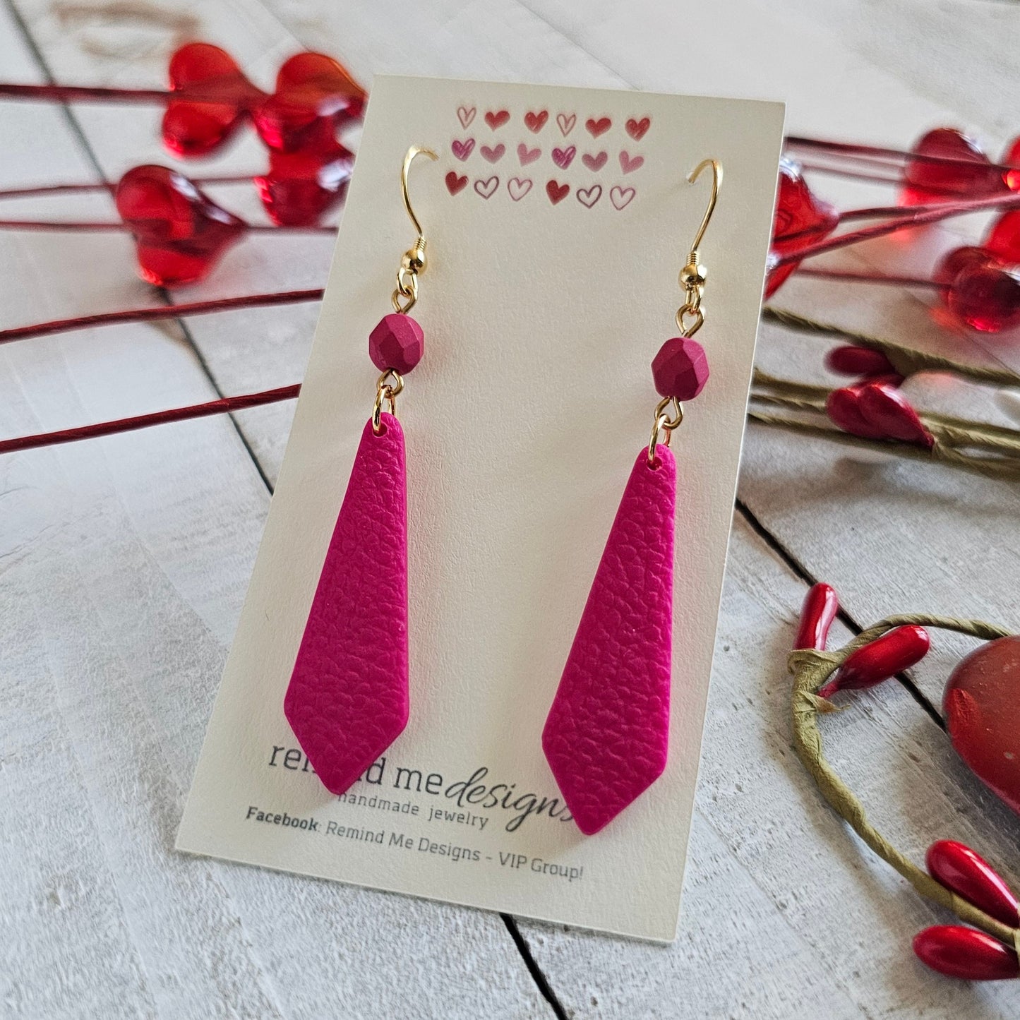Bright Magenta Polymer Clay Dangle Earrings