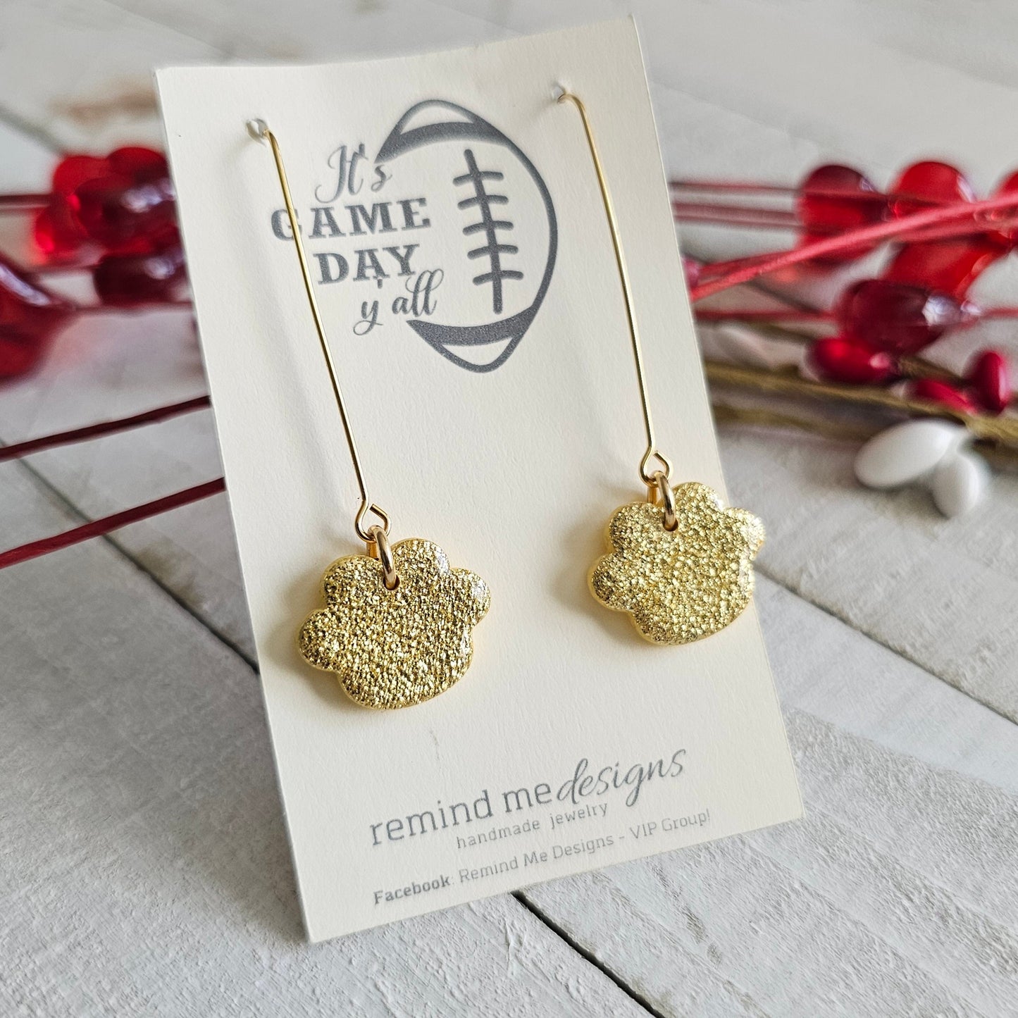 Yellow Gold Paw Polymer Clay Dangle Earrings