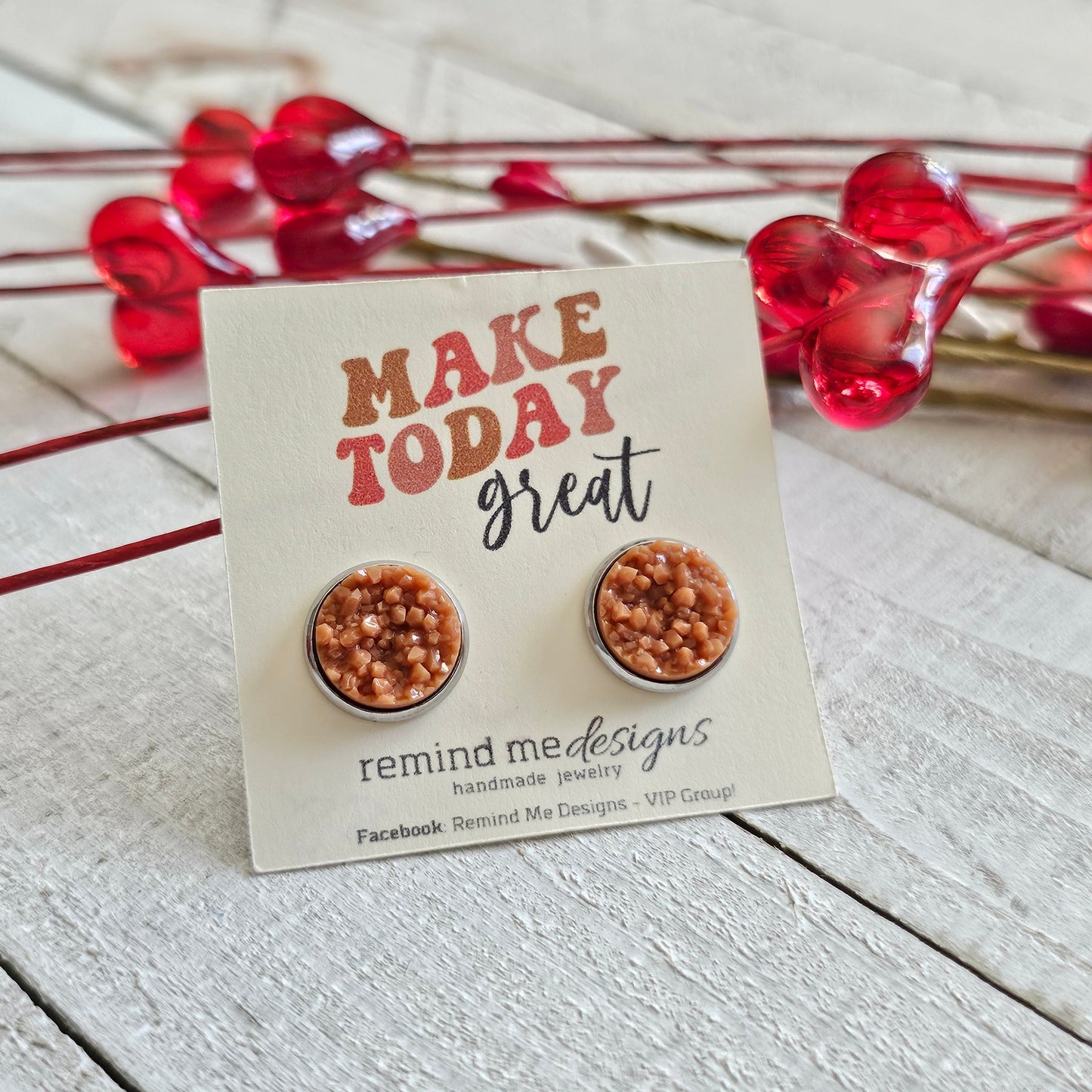 Burnt Orange Druzy Stud Earrings