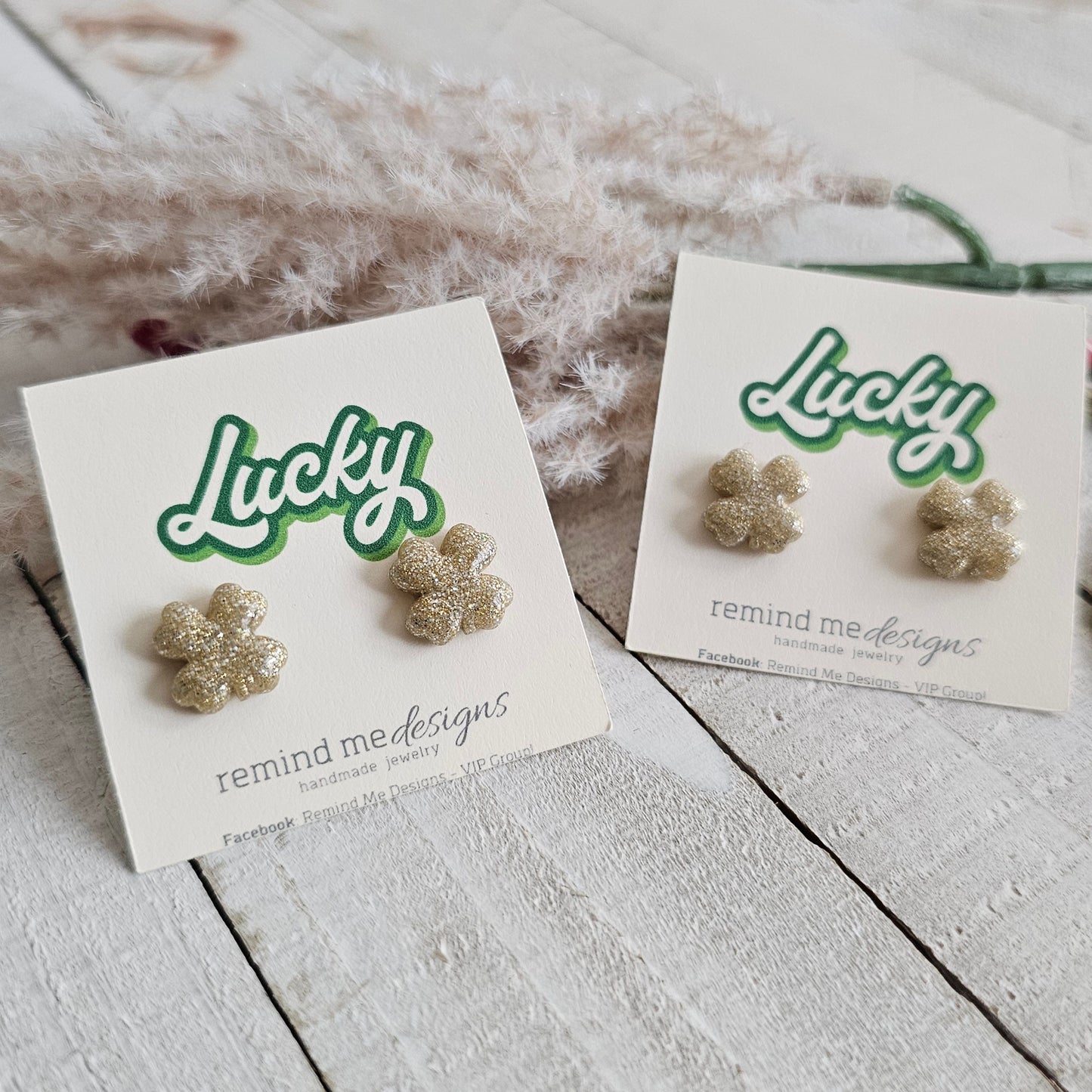 Gold Shamrock Clay Stud Earrings
