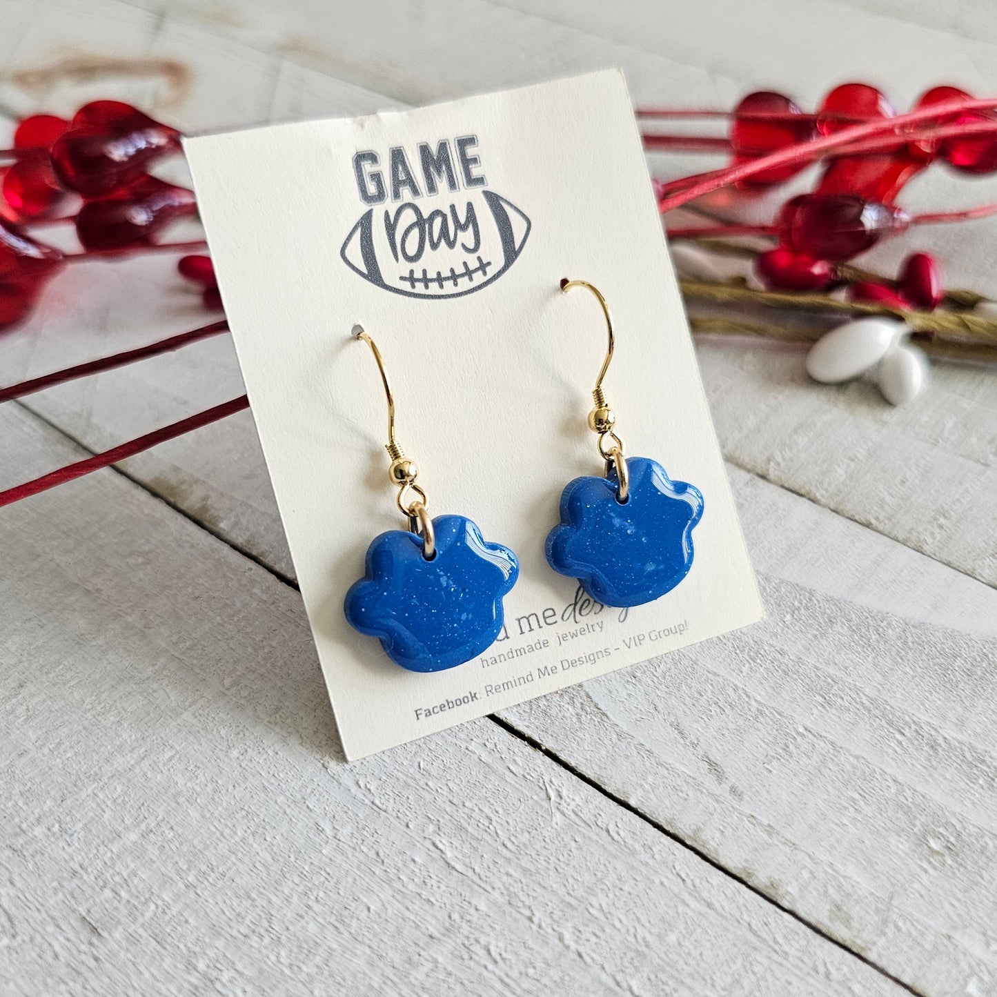 Blue Paw Polymer Clay Dangle Earrings