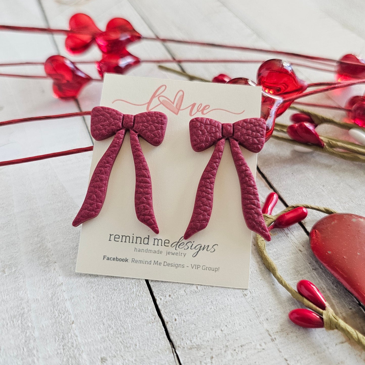 Cabernet Polymer Clay Dangle Bow Earrings