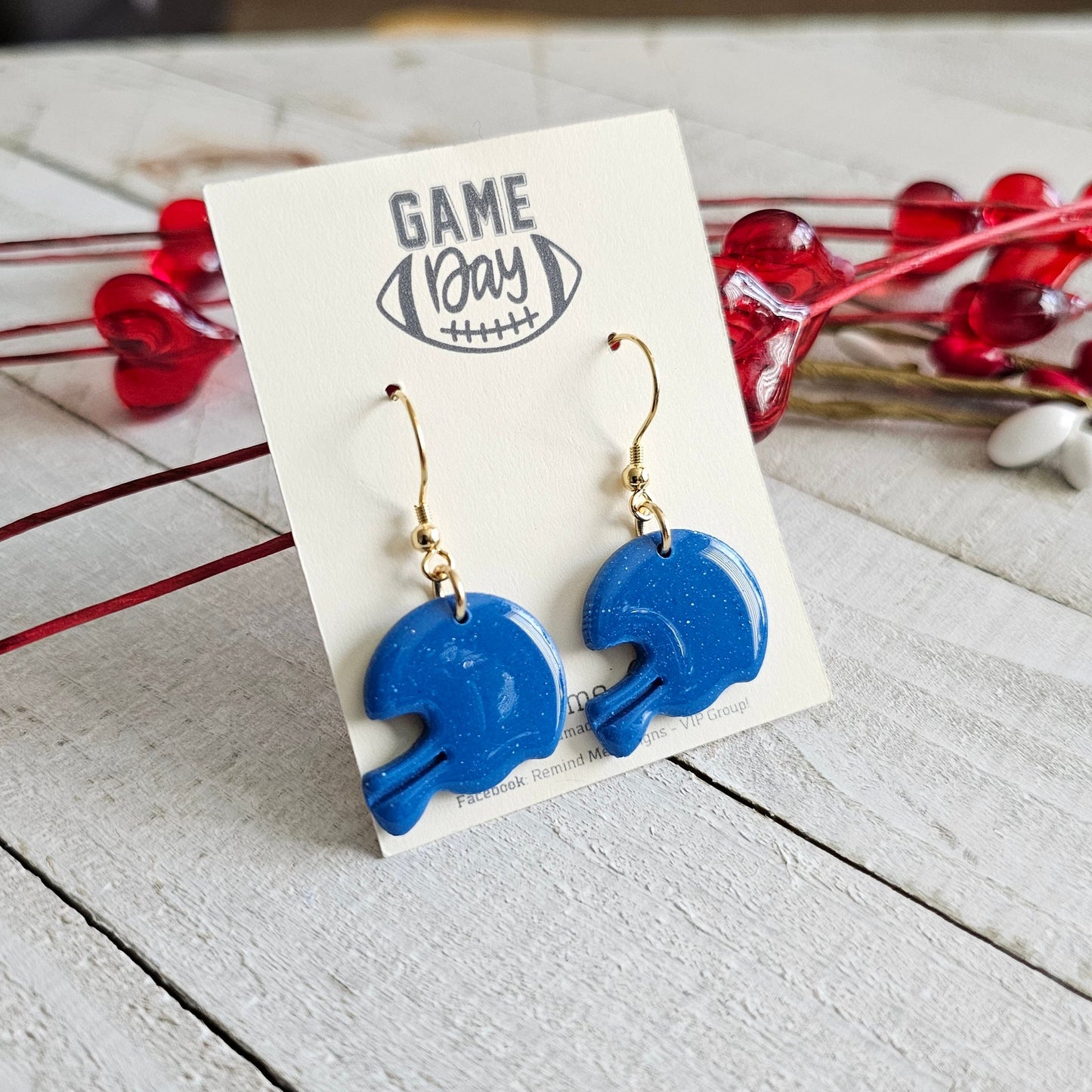 Blue Football Helmet Polymer Clay Dangle Earrings