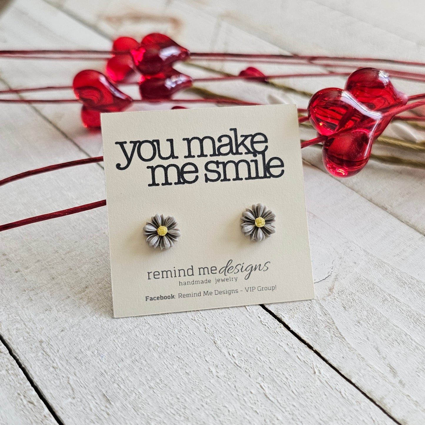 Gray Resin Flower Stud Earrings