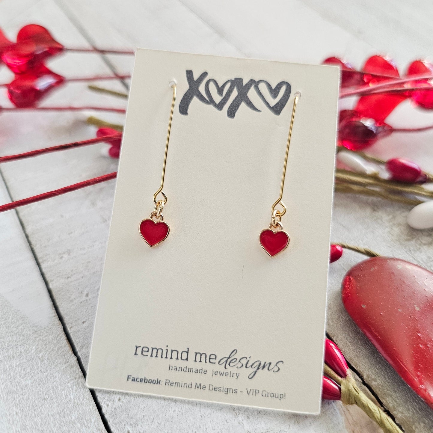 Tiny Red Heart Charm Dangle Earrings