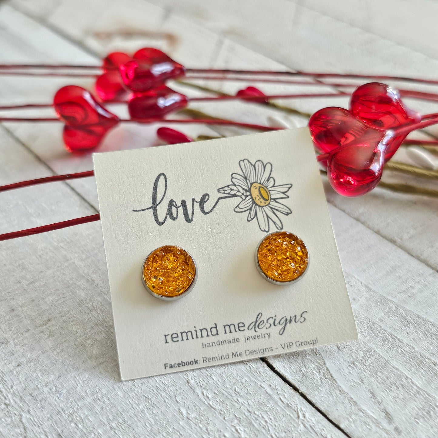 Golden Yellow Druzy Stud Earrings