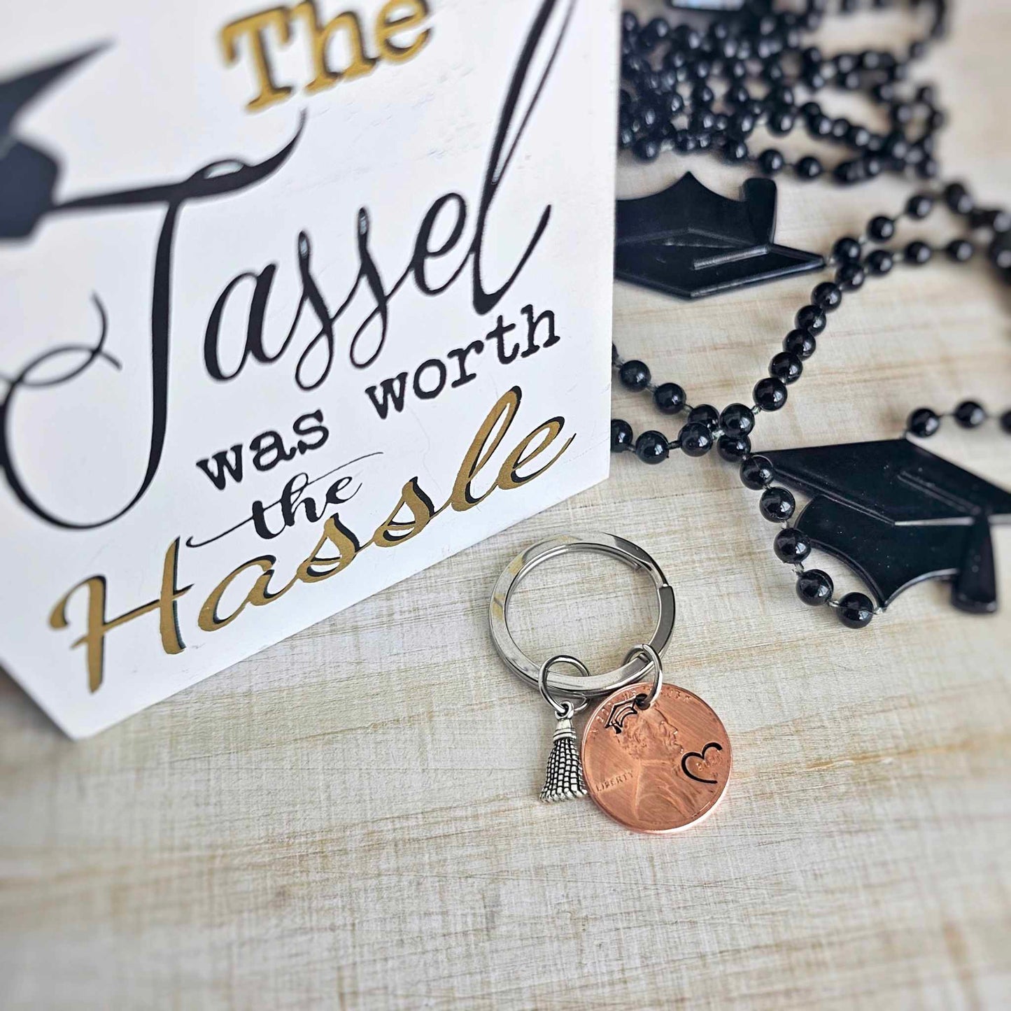 Heart 2025 Penny Graduation Keychain with Tassel
