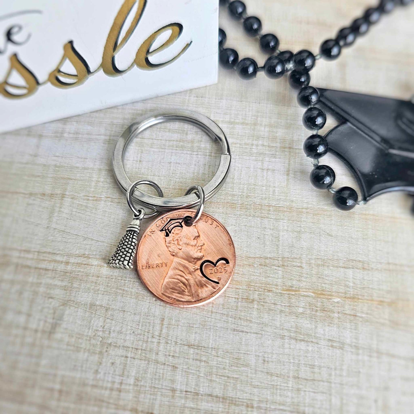 Heart 2025 Penny Graduation Keychain with Tassel