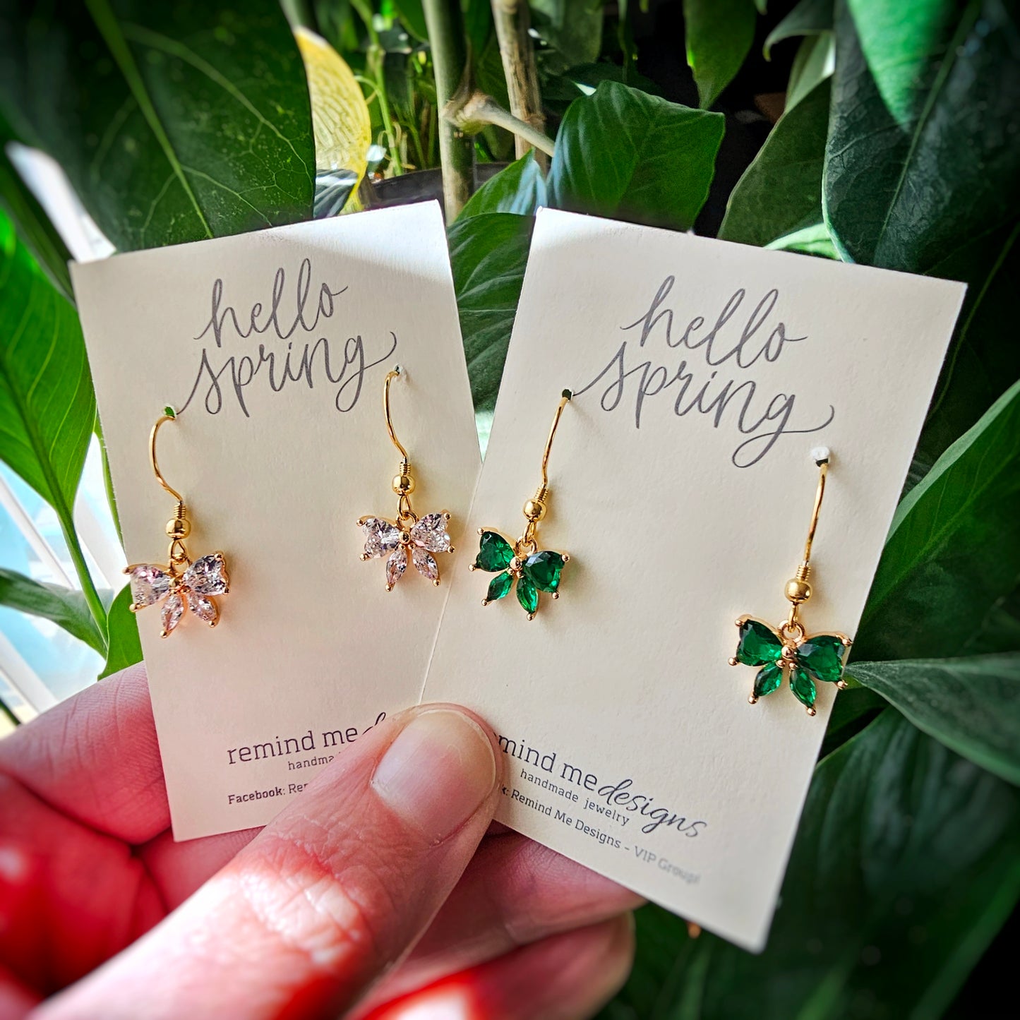 Green Rhinestone Gold Bow Dangle Earrings