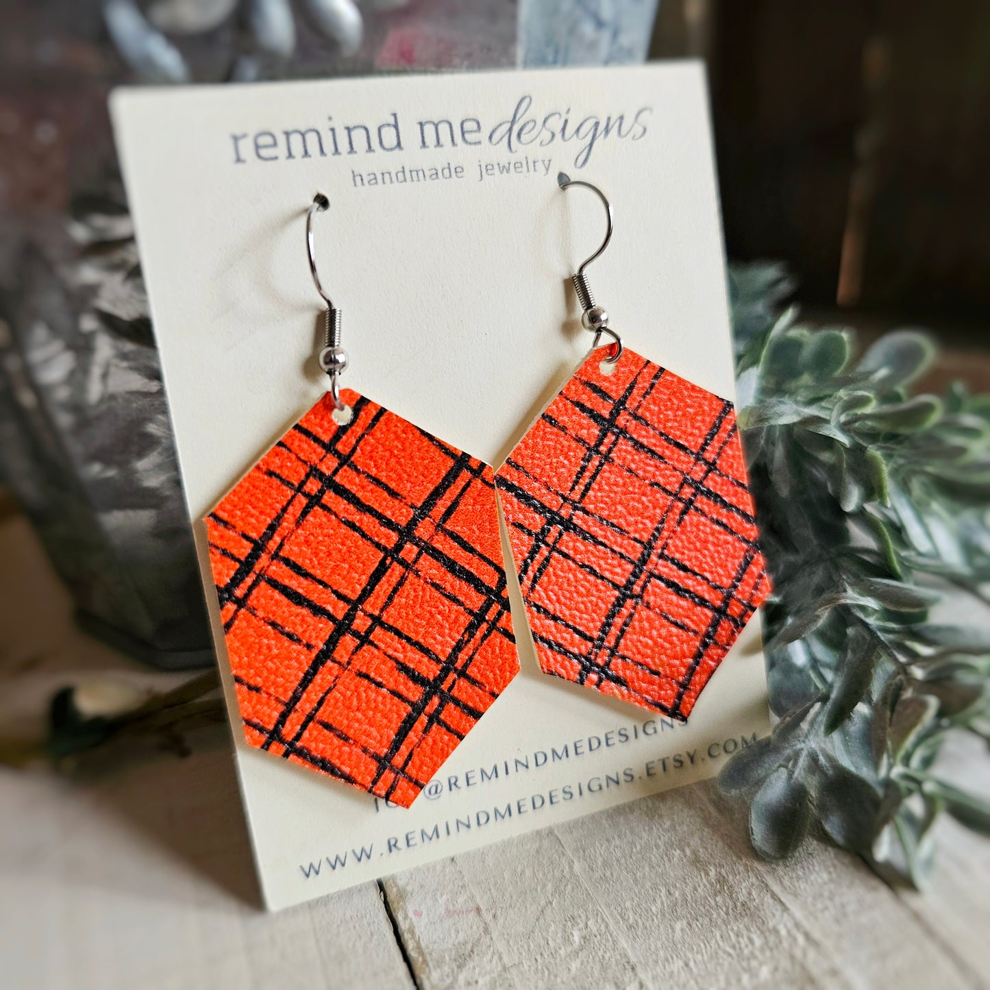 Orange Faux Leather Dangle Earrings