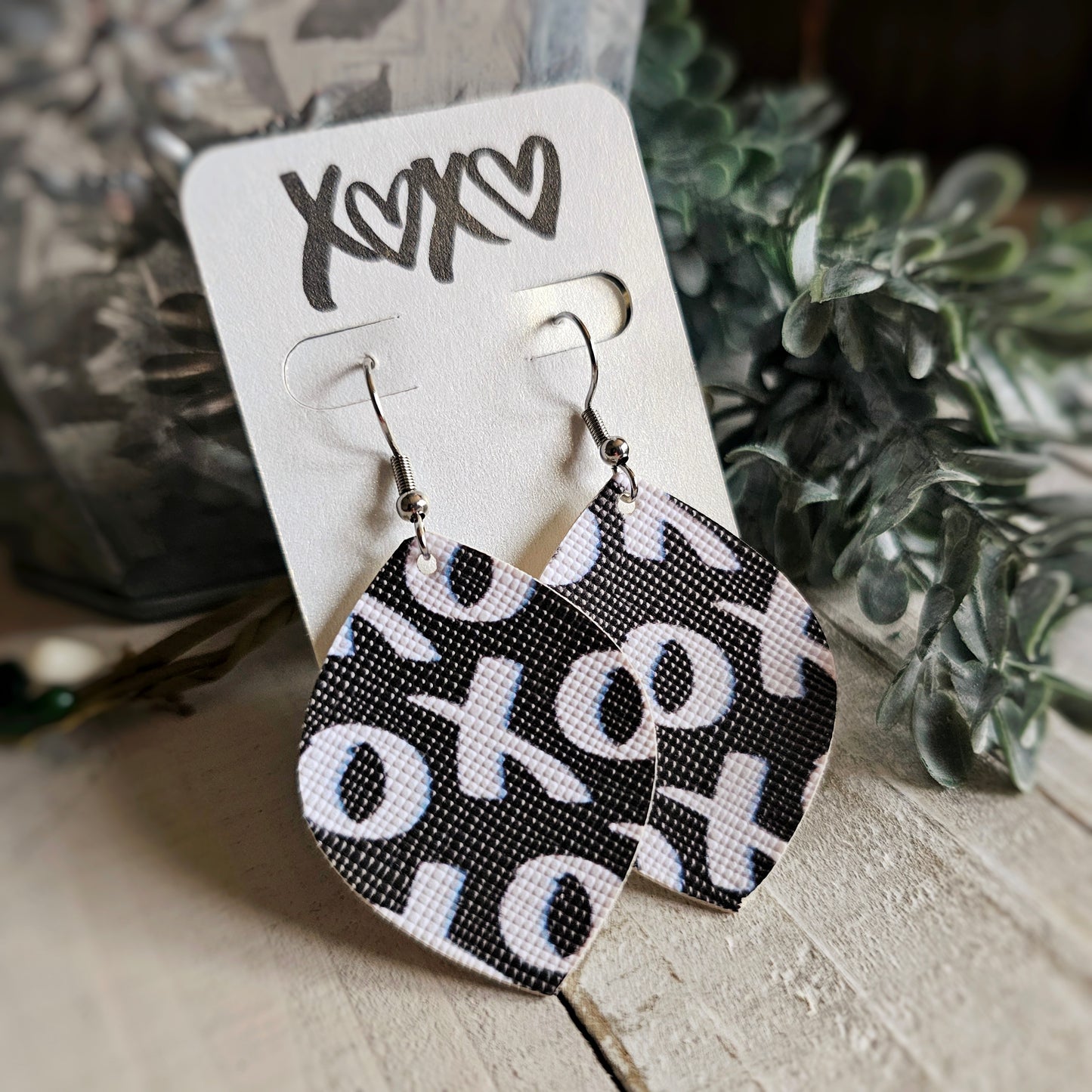 Black XOXO Faux Leather Dangle Earrings