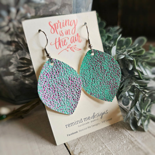 Turquoise and Purple Faux Leather Dangle Earrings