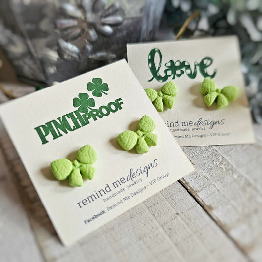 Green Bow Clay Stud Earrings