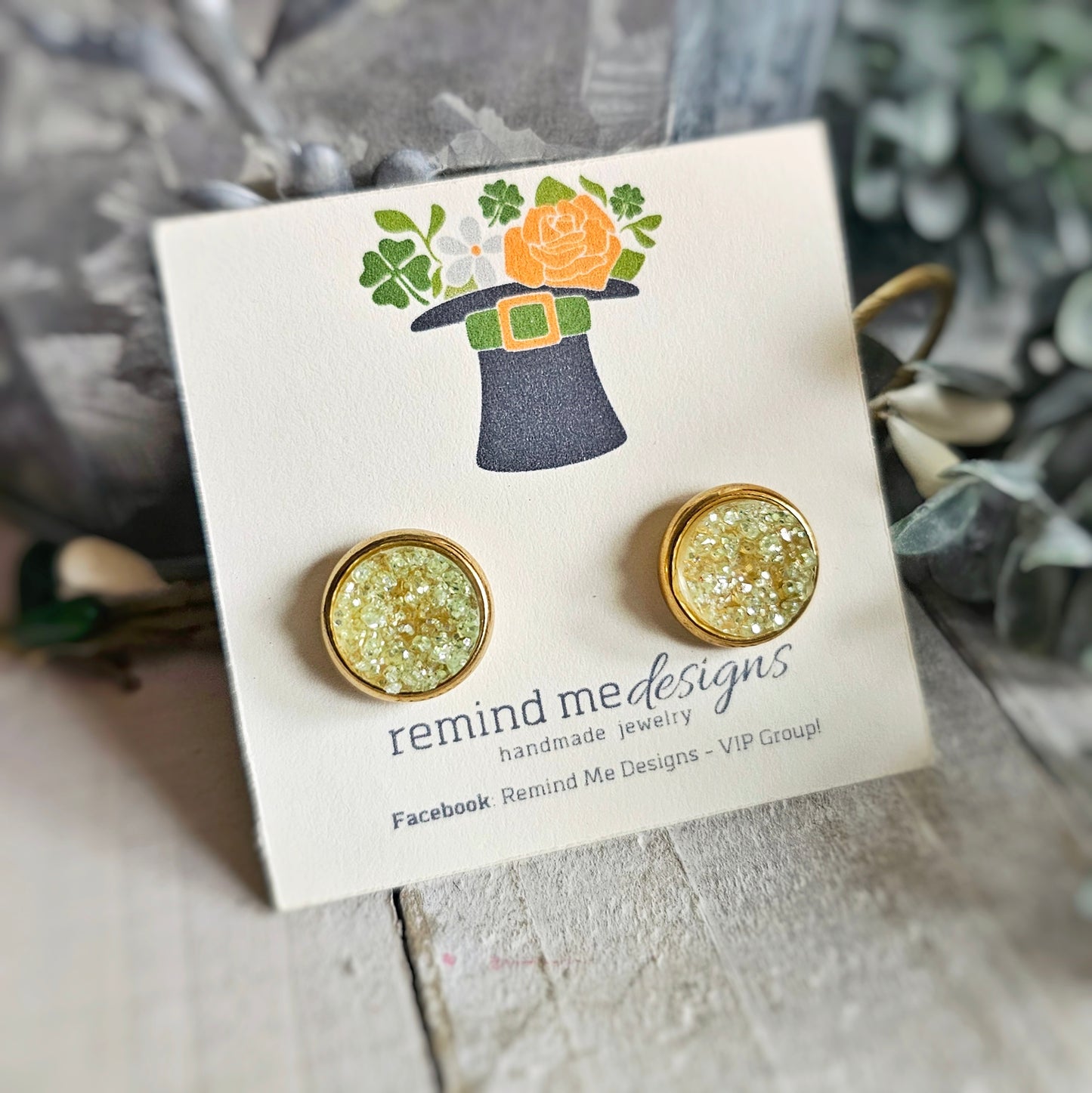 Bright Green Glitter Druzy Stud Earrings
