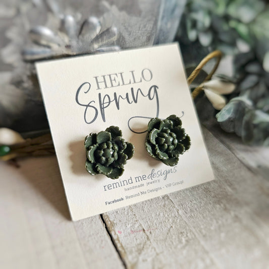 Military Green Flower Stud Earrings