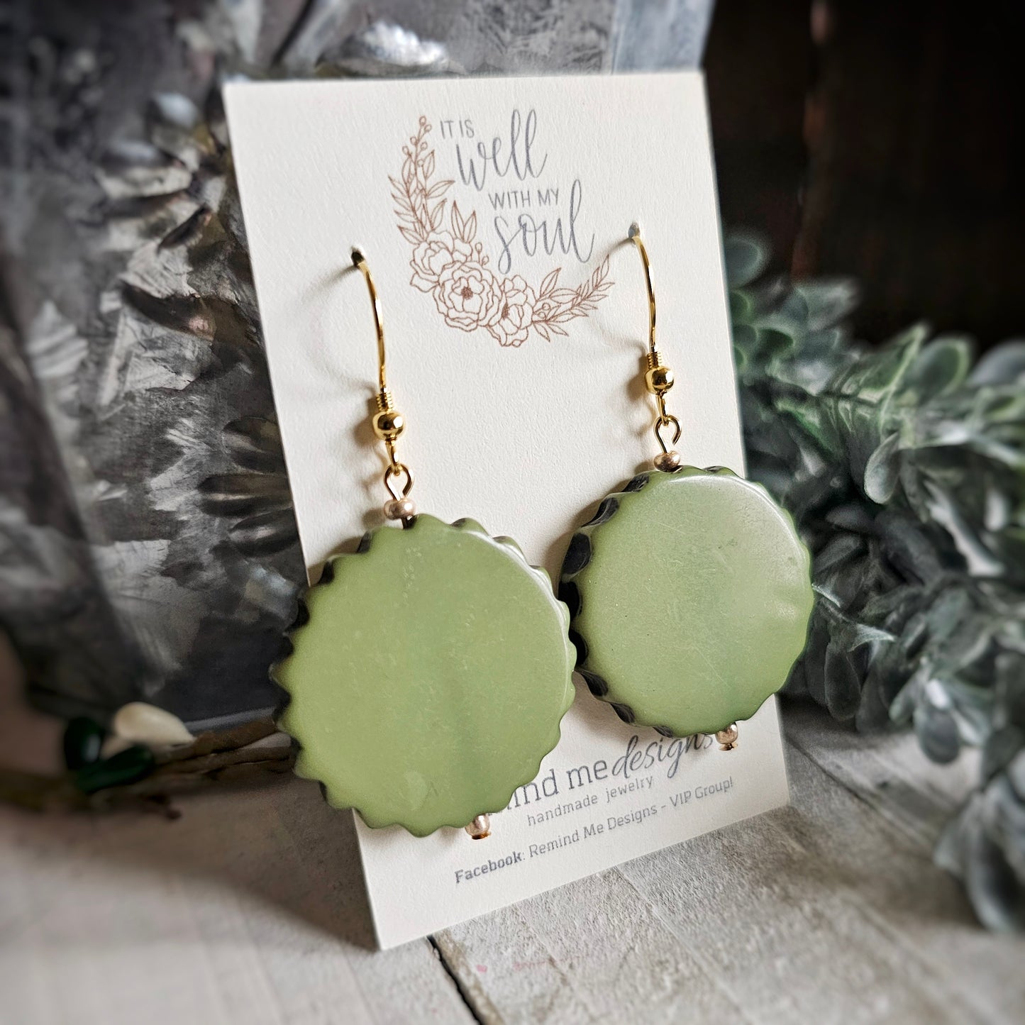Green Acrylic Beaded Dangle Earrings