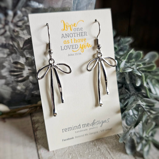 Silver Bow Dangle Earrings