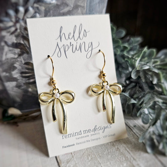 Gold Bow Dangle Earrings