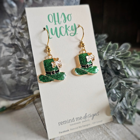 Green Hat Charm Dangle Earrings
