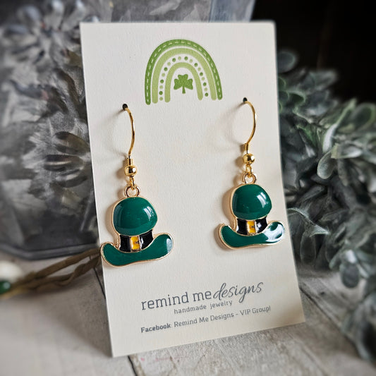 Green Hat Charm Dangle Earrings