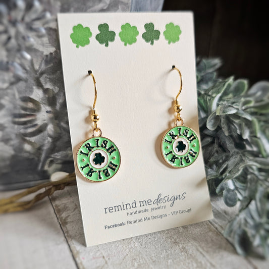 Irish Shamrock Charm Dangle Earrings