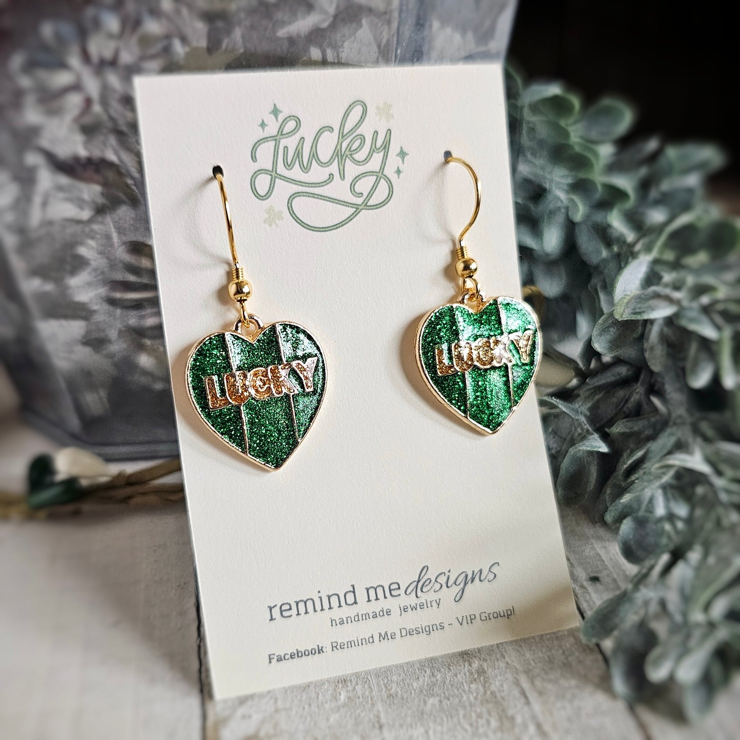 Green Heart Lucky Charm Dangle Earrings