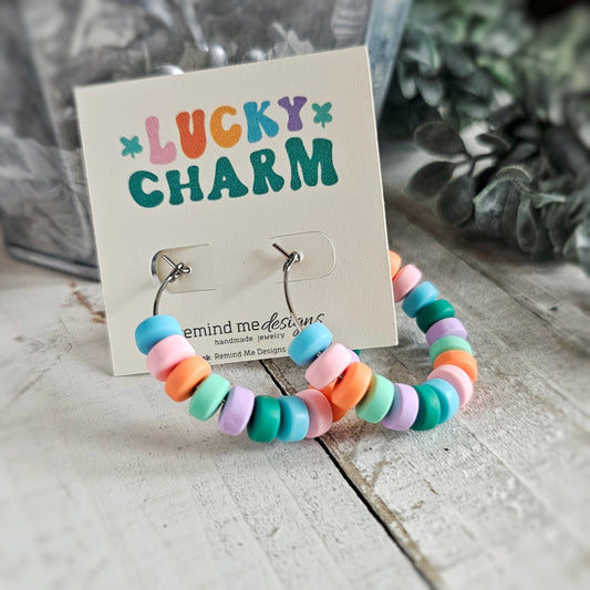 Spring Colorful Clay Beaded Hoop Earrings