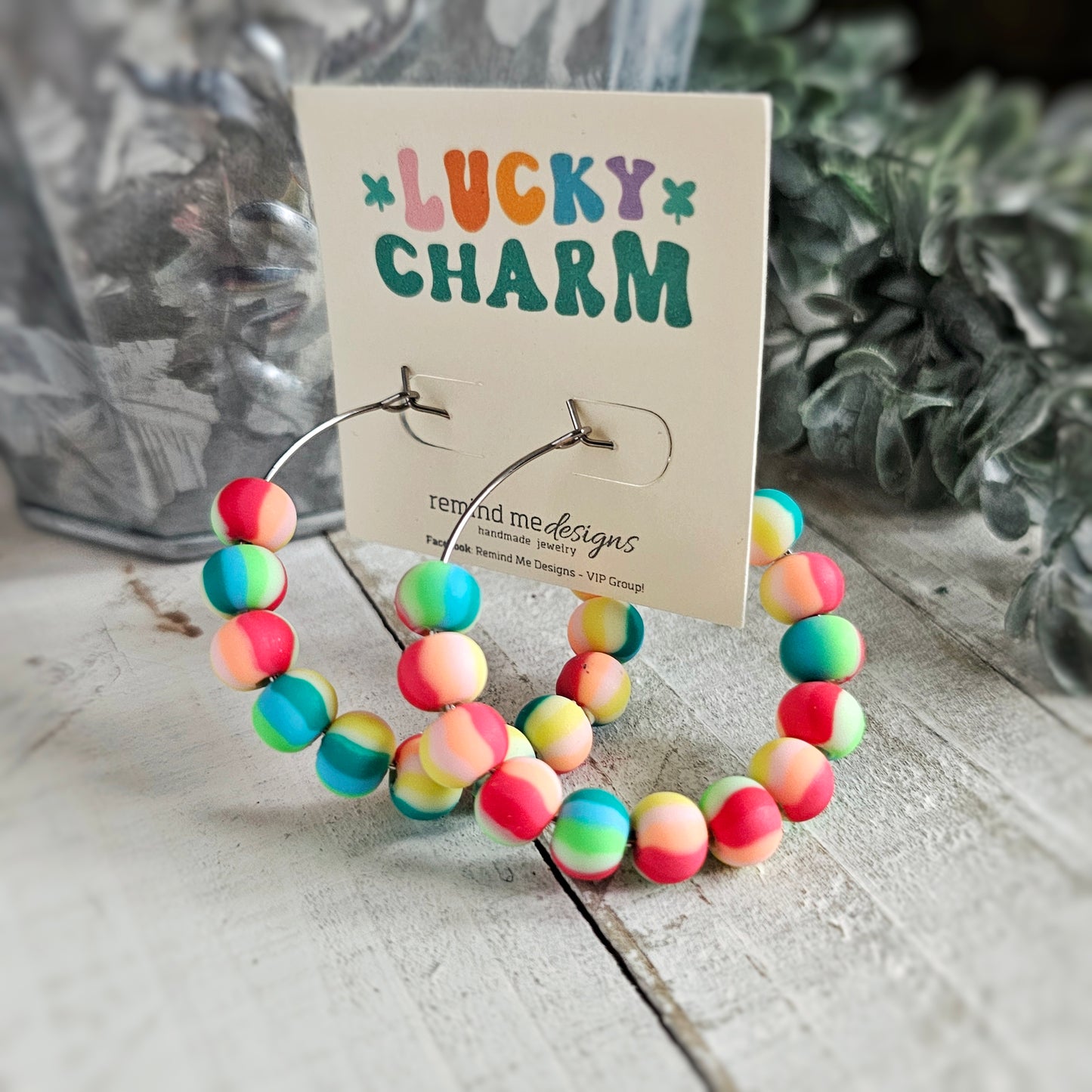 Colorful Swirl Clay Beaded Hoop Earrings
