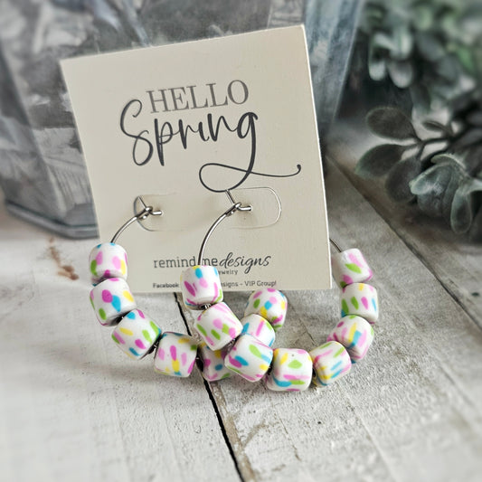 Spring Colorful Clay Beaded Hoop Earrings