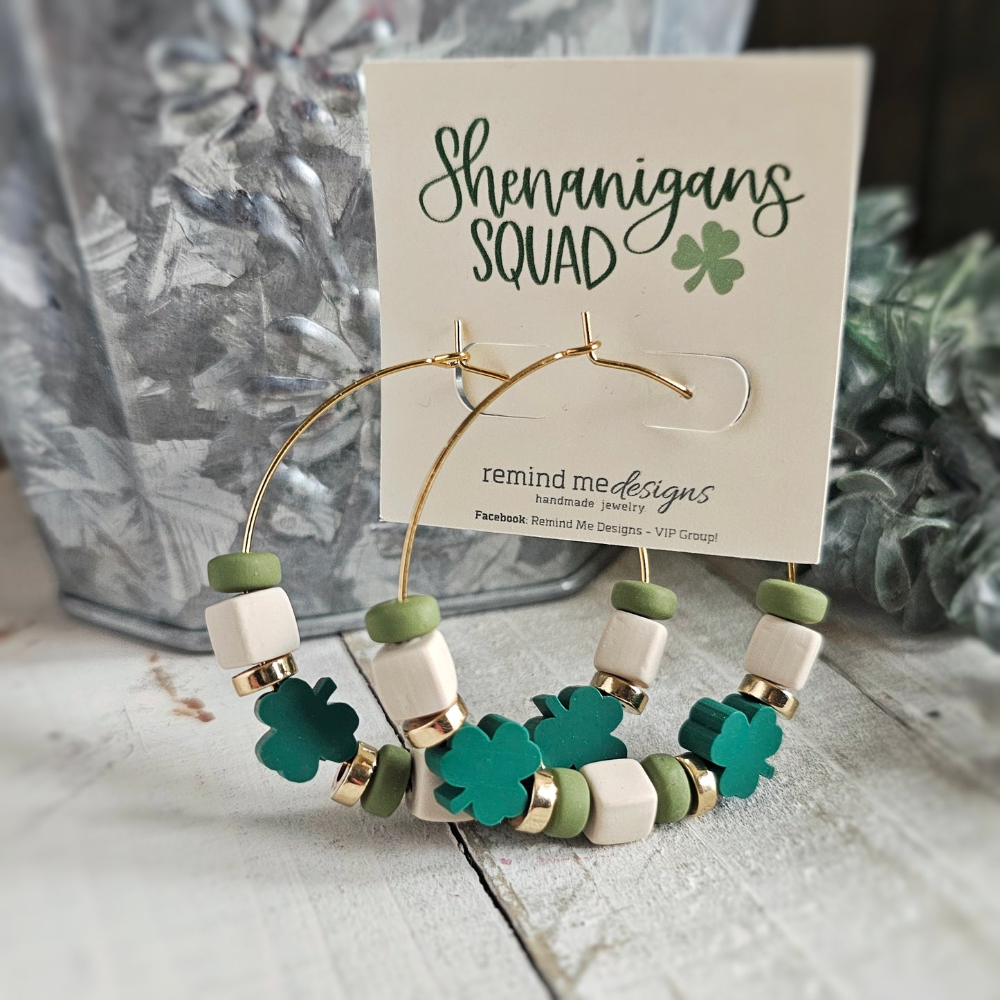 Shamrock Clay Beaded Hoops Earrings