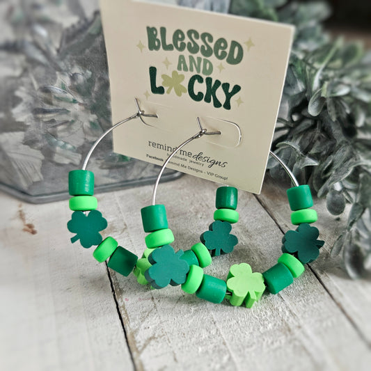 Shamrock Clay Beaded Hoops Earrings