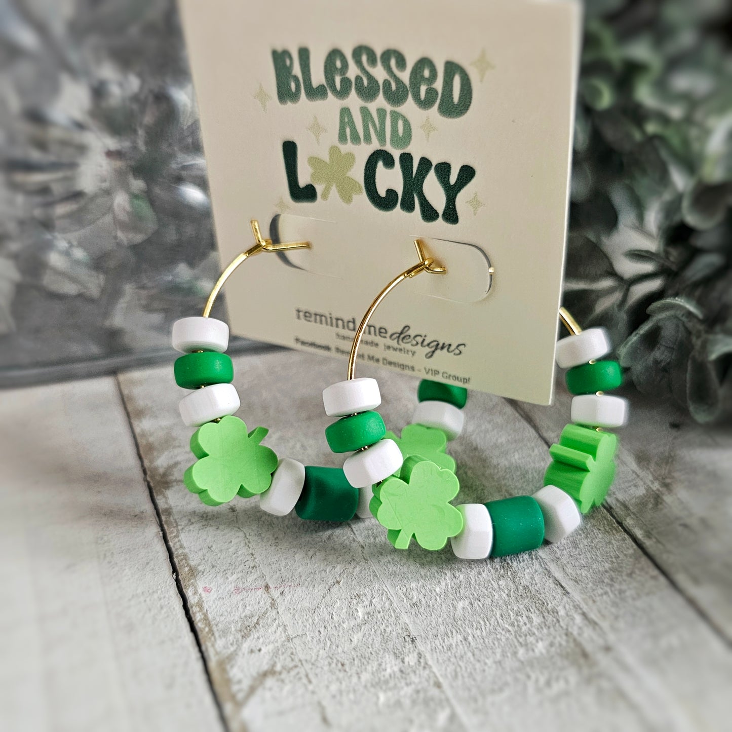 Shamrock Clay Beaded Hoops Earrings