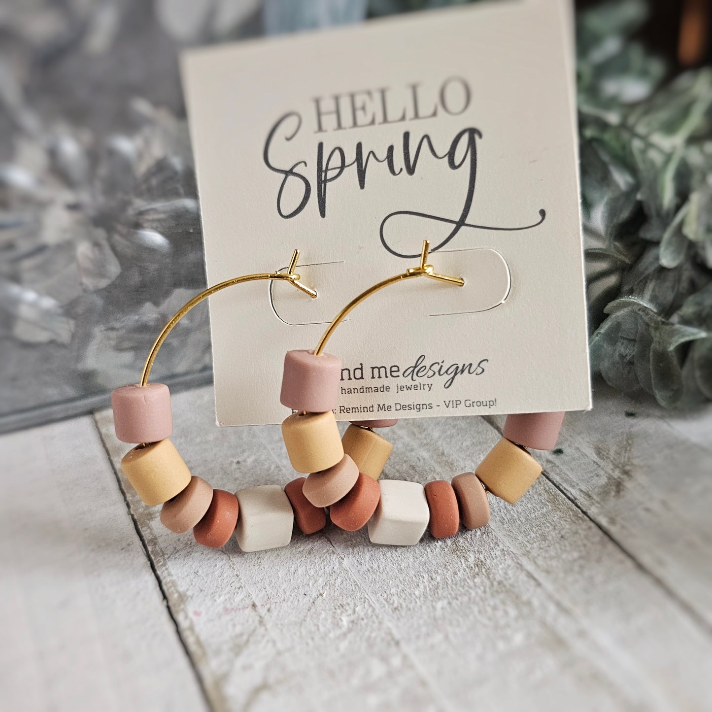 Brown Cream Beaded Hoop Earrings