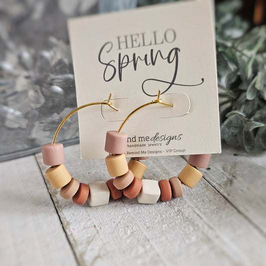 Brown Cream Beaded Hoop Earrings
