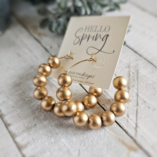 Gold Wooden Bead Hoop Earrings