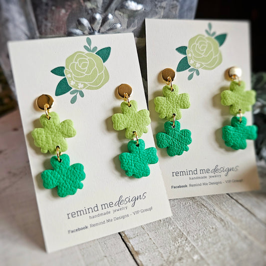 Green Shamrock Clay Dangle Earrings