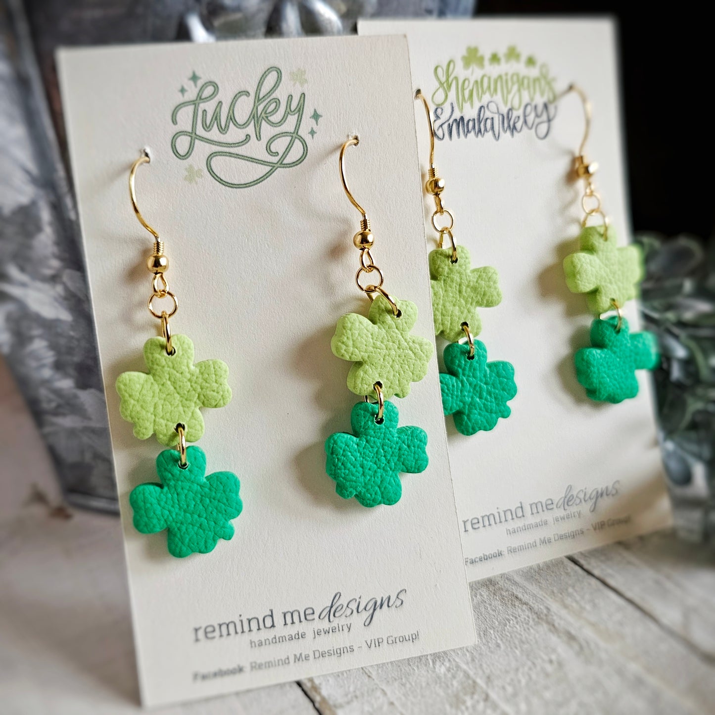 Green Shamrock Clay Dangle Earrings