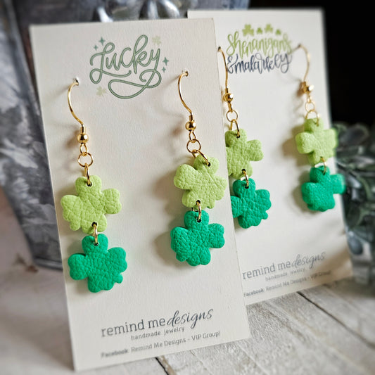 Green Shamrock Clay Dangle Earrings