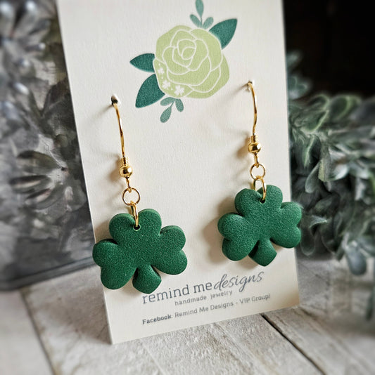 Green Shamrock Clay Dangle Earrings