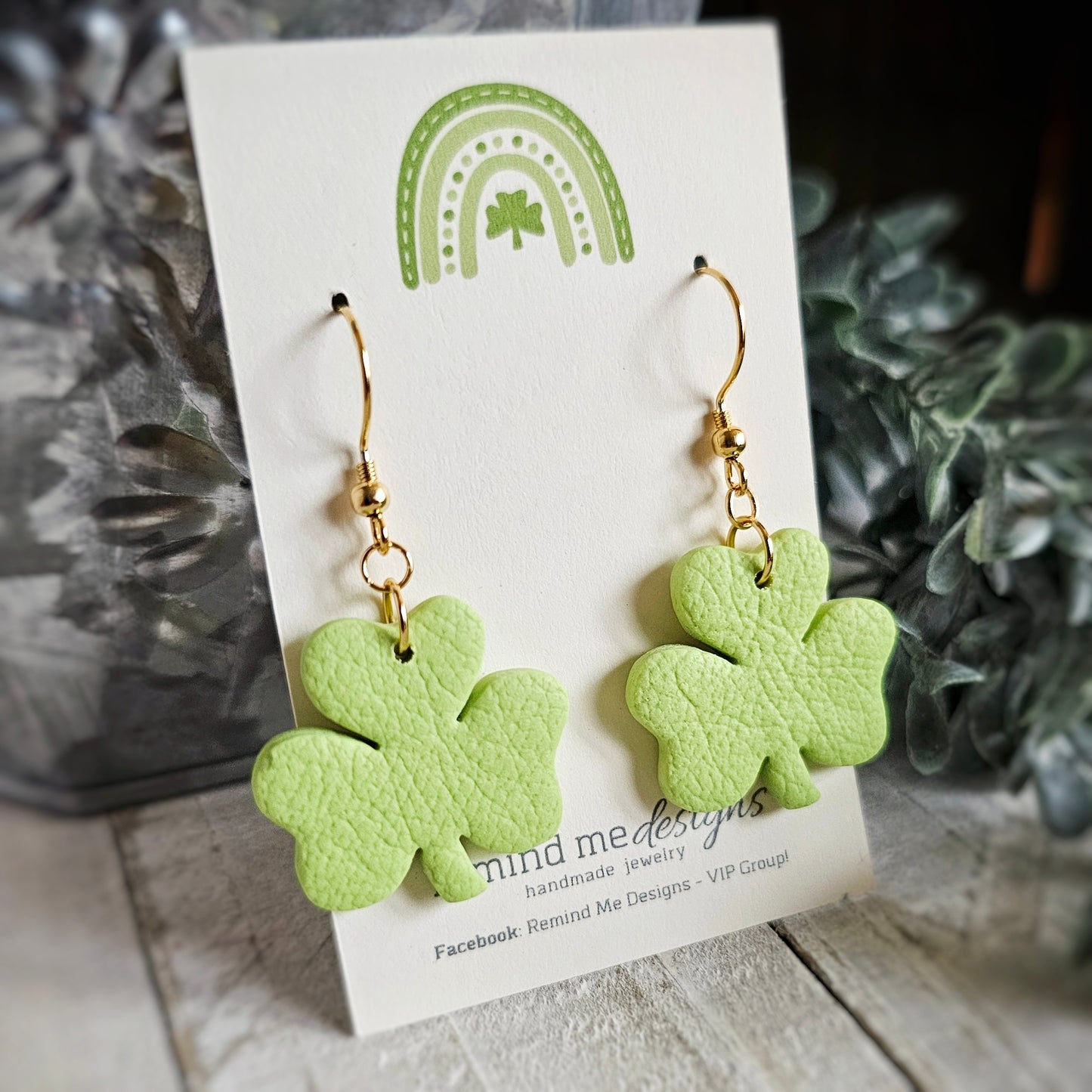 Green Shamrock Clay Dangle Earrings