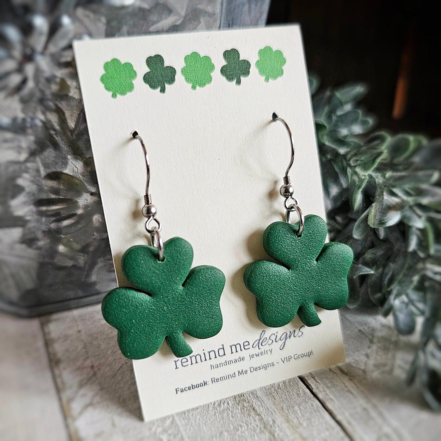 Green Shamrock Clay Dangle Earrings